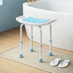 Fynco - Shower Chair, Adjustable Height Shower Stool with Aluminium Frame and Non-Slip Feet, Bathtub Stool Seat for Elderly Disabled Handicap, Turquoise
