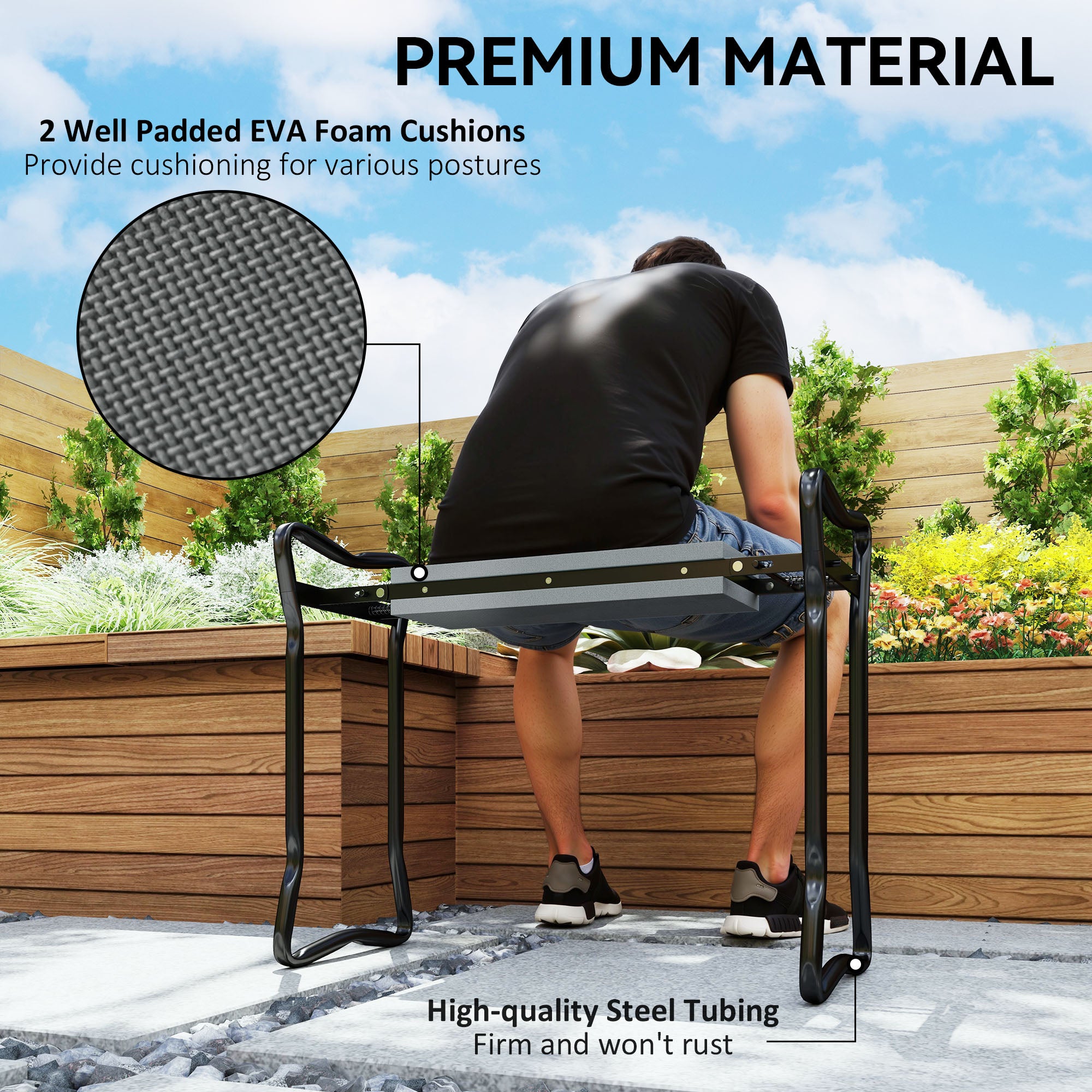 2 In 1 Garden Kneeler Seat Kneeling Pad Support Bench Foldable Knee Protector, Grey