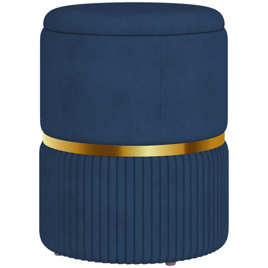 Velvet-Feel Storage Ottoman - Blue