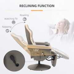 Manual Recliner Armchair PU Leather Lounge Chair w/ Adjustable Leg Rest, 135° Reclining Function, 360° Swivel, Grey