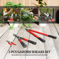 3 Pcs Garden Shears Set with Hedge Shears, Lopper, Garden Secateurs, Lightweight and Compact, Tree Shrub Care Kit for Pruning with Soft Grip Handle