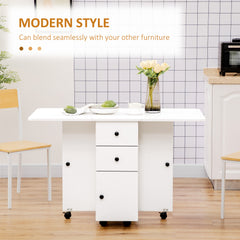 Multi-Storage Six-Person Drop Leaf Dining Table - White