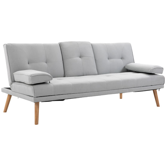 Fabric Click Clack Sofa Bed with 2 Cup Holders, Convertible Futon Settee, Futon Recliner Lounge for Living Room, Spare Room, Bedroom, Grey