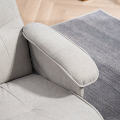 Linen Swivel Recliner Chair with Footstool, Upholstered Reclining Armchair with Wooden Base for Living Room, Light Grey