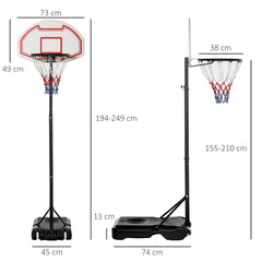 Basketball Hoop Outdoor, Portable Basketball Hoop and Stand with Weighted Base, Portable on Wheels, 1.55-2.1m, for Teens, Juniors, Adults, White