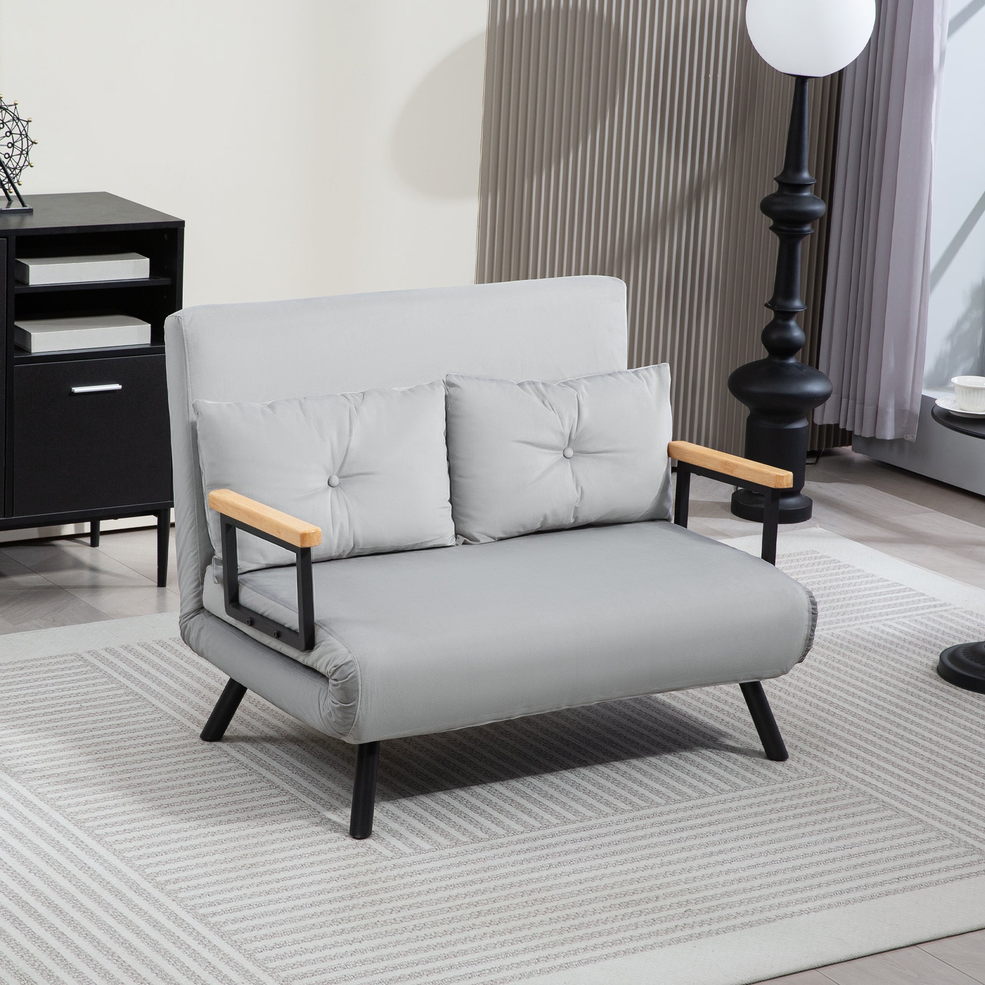 4-in-1 Velvet-Feel Double Sofa Bed, with Pillows - Light Grey