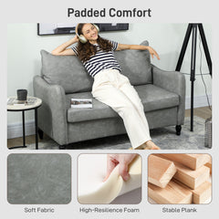 Fynco - Faux Leather Marble-Effect Two-Seater Sofa - Grey