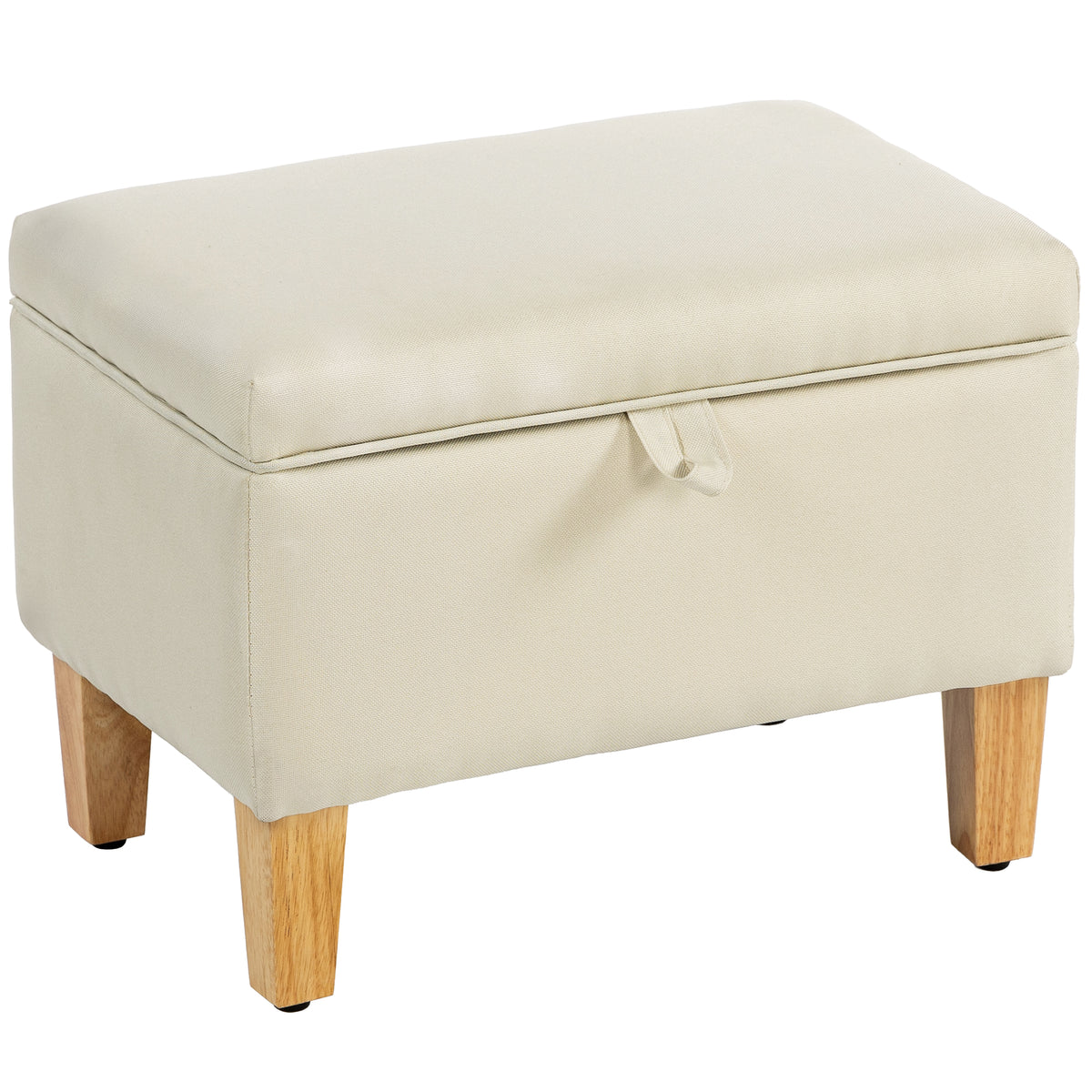 Fynco - 16L Linen Storage Ottoman Padded Footstool with Rubberwood Legs for Storage Box, Bed End, Shoe Bench, Seating, Beige