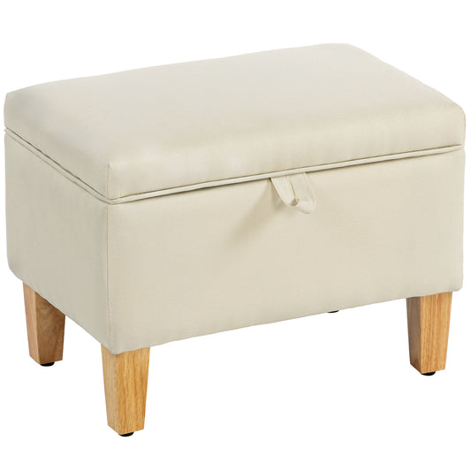 Fynco - 16L Linen Storage Ottoman Padded Footstool with Rubberwood Legs for Storage Box, Bed End, Shoe Bench, Seating, Beige