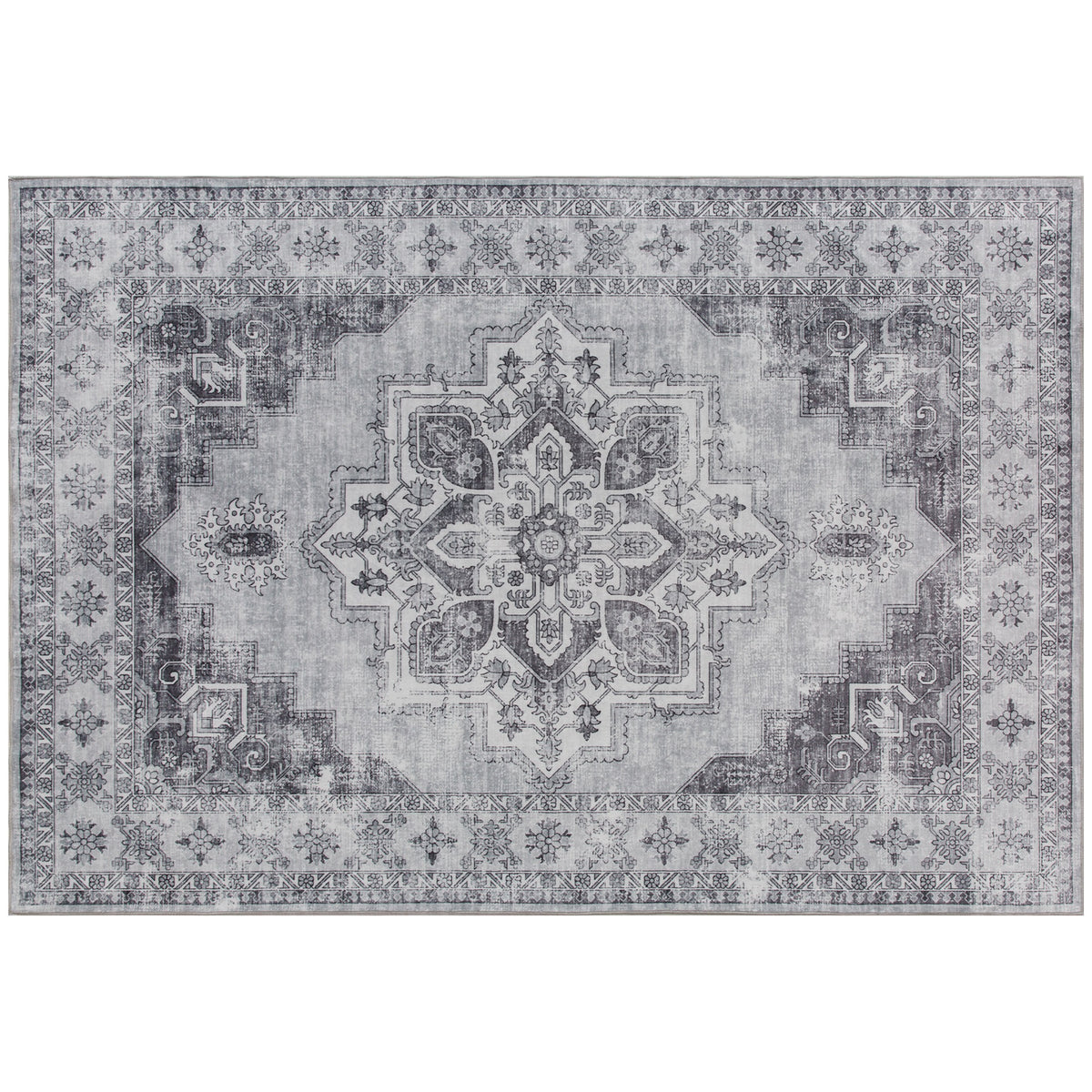 Fynco - Vintage Area Rug, Non-Slip Washable Rug, Flannel Floor Carpet for Living Room, Bedroom, Dining Room, Home Office, 290 x 200 cm, Grey