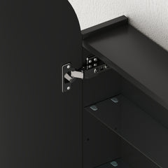Fynco - Arched Bathroom Mirror Cabinet with Adjustable Glass Shelves - Black