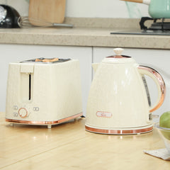 1.7L 3000W Fast Boil Kettle & 2 Slice Toaster Set, Kettle and Toaster Set with Auto Shut Off, Browning Controls, Beige