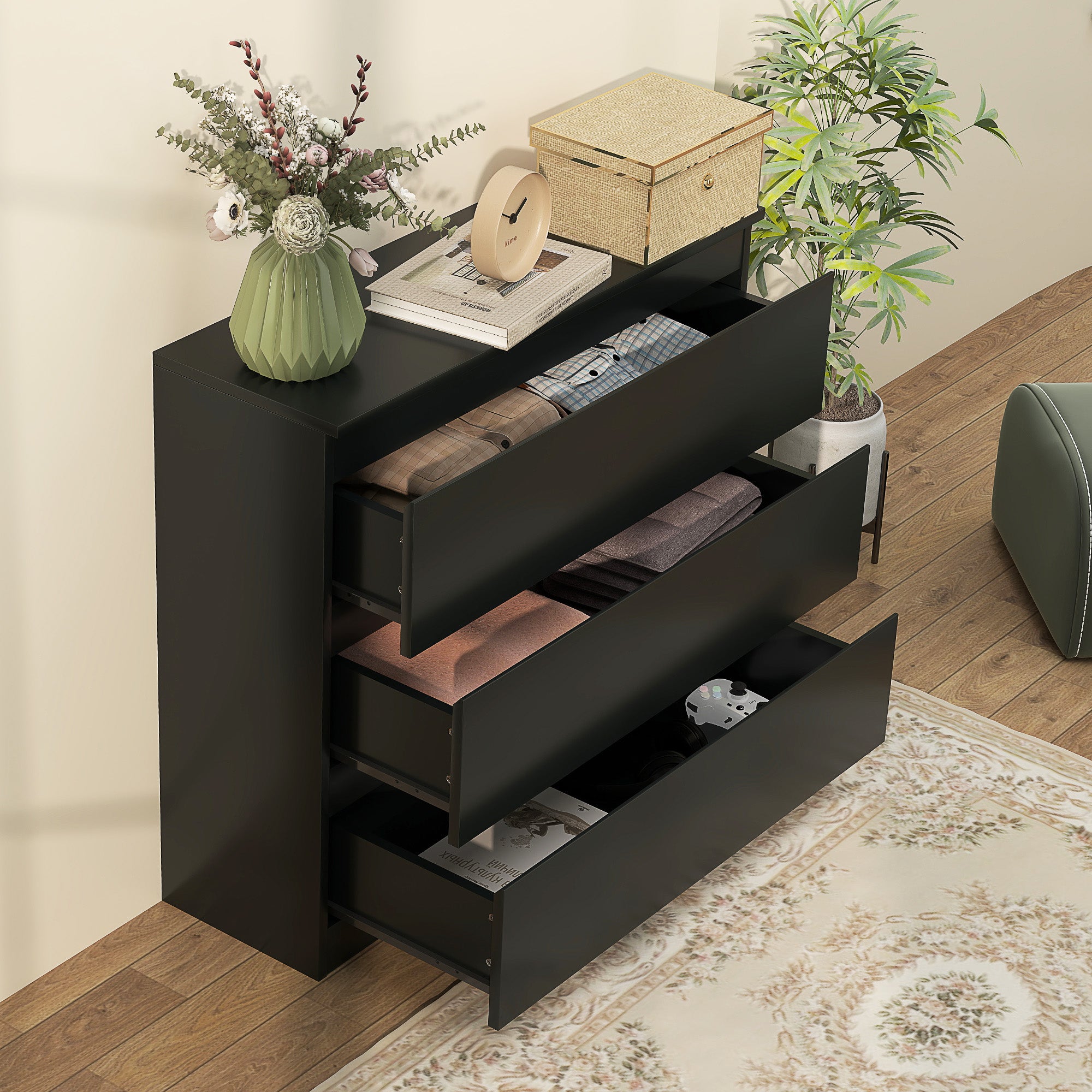 Chest of Three Drawers - Black
