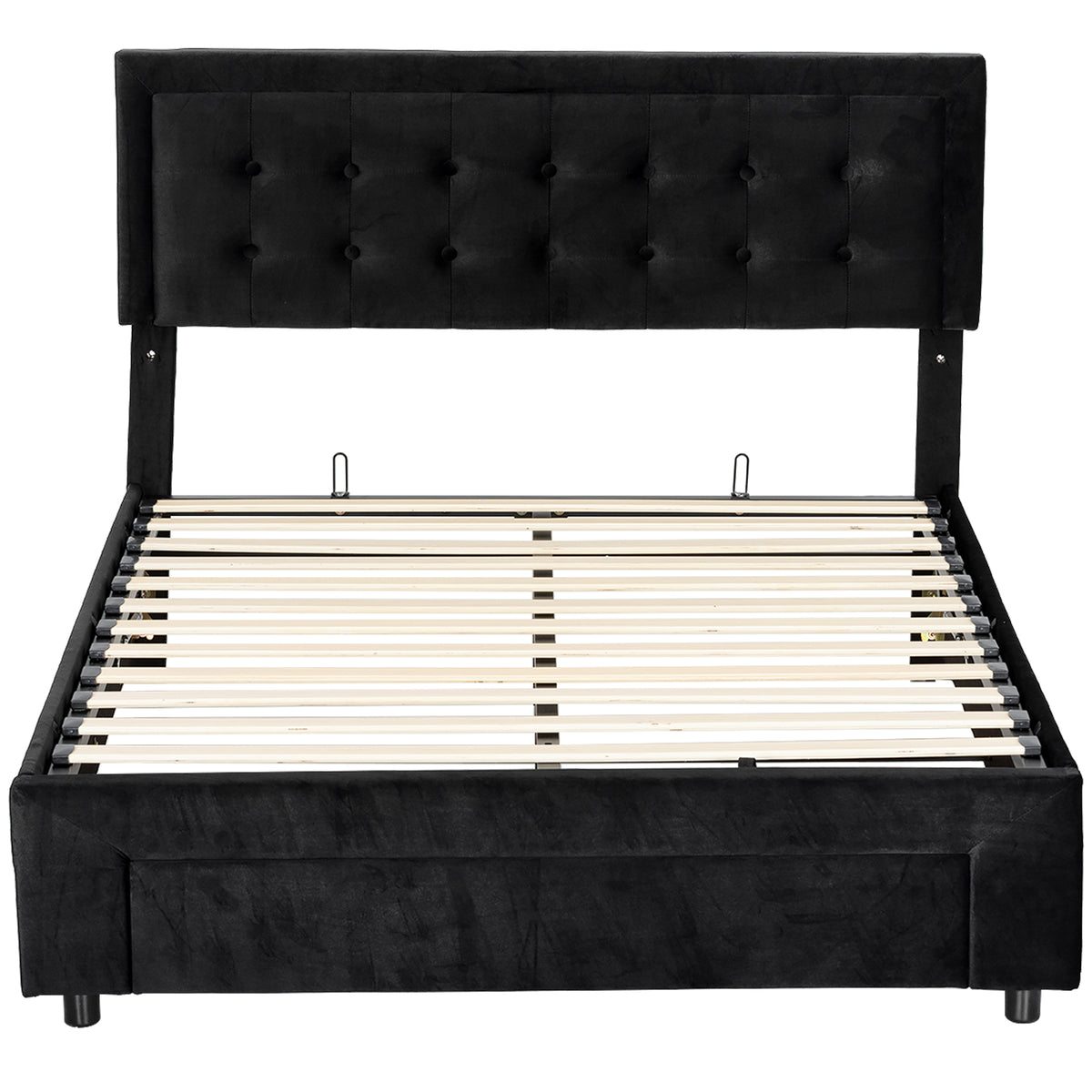 Fynco - King Size Ottoman Bed Frame, with Front Drawer - Black