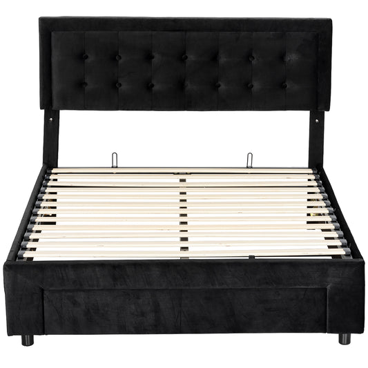 Fynco - King Size Ottoman Bed Frame, with Front Drawer - Black
