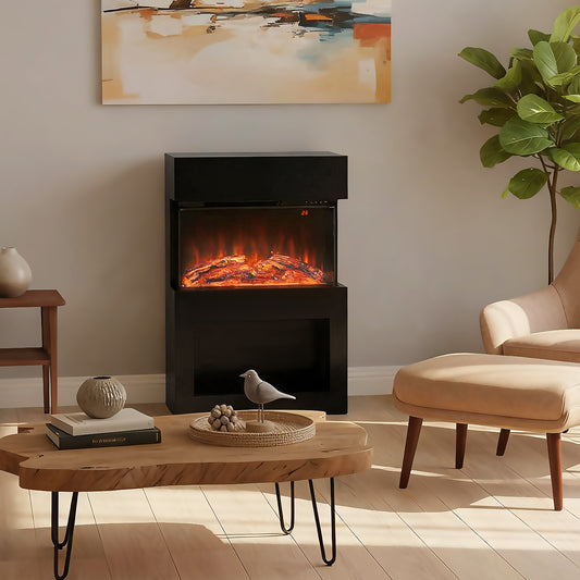Fynco - Electric Fireplace with 3D Flame Effect, 6 Colours & 3 Brightness Levels, 1000W/2000W Black Electric Fire and Mantel Reach up to 30㎡ Space with Remote & Timer, 3 Sided View for Living Room