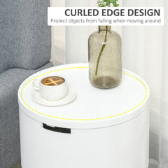 Modern Side Table with Hidden Storage Space, Round Night Stand with Removable Tray Wood Frame End Coffee Table for Living Room, Set of 2, White