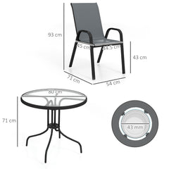 Five-Piece Steel Patio Set, with Glass-Top Table - Dark Grey