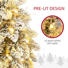 1.5ft Mini Artificial Christmas Trees with Lights Set of 2, Snow Flocked Tabletop Christmas Trees with Base, Battery Operated, Desktop Party Decoration