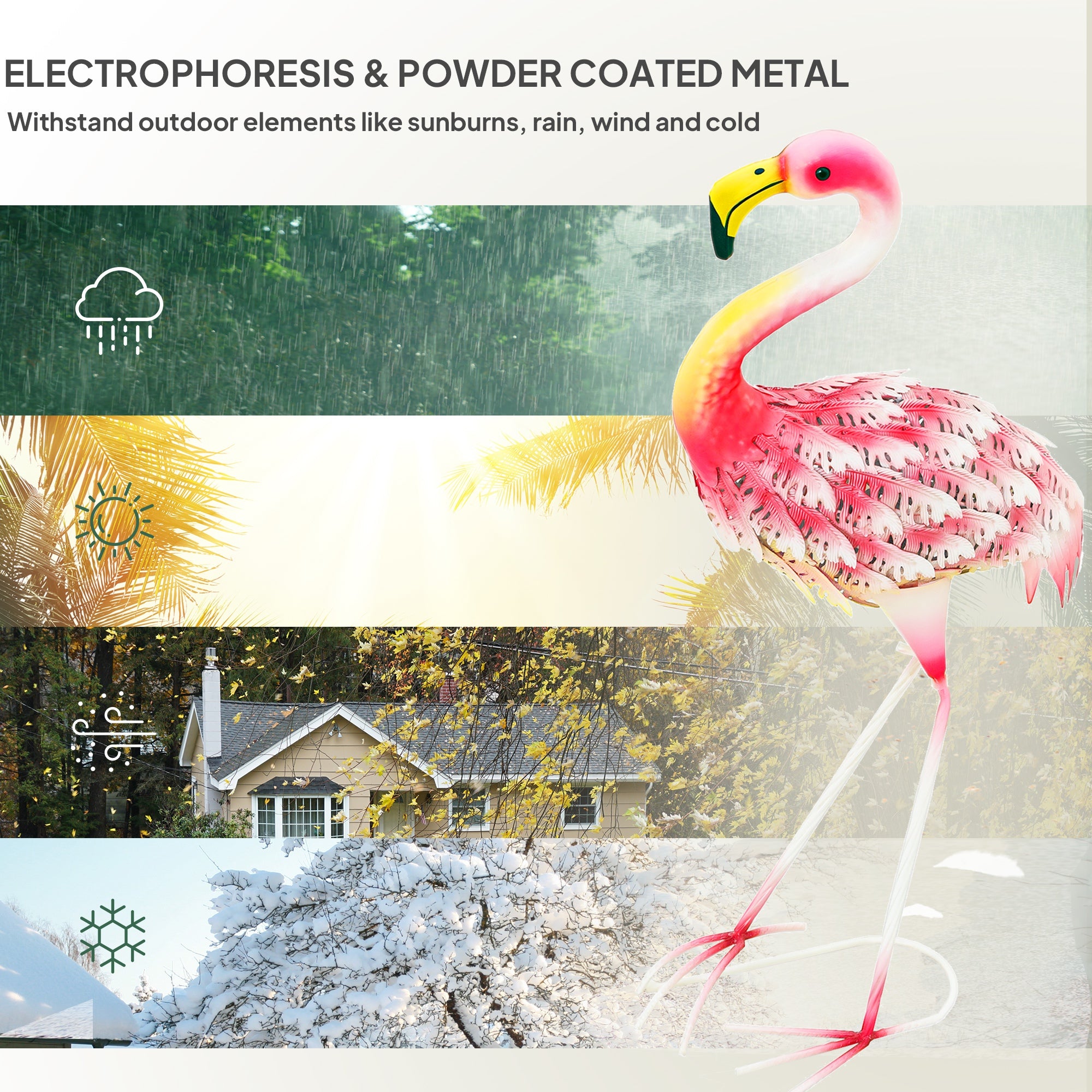 Flamingo Garden Statue Ornament, Metal Bird Art Outdoor Statue, Standing Garden Sculpture Gift with Ground Stakes for Pond Landscape Decoration, Pink