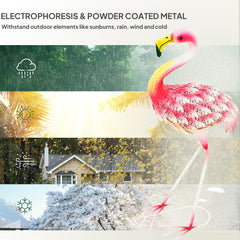 Flamingo Garden Statue Ornament, Metal Bird Art Outdoor Statue, Standing Garden Sculpture Gift with Ground Stakes for Pond Landscape Decoration, Pink