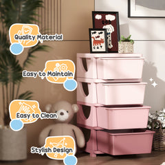 Fynco - Four-Tier Kids Storage Boxes, with Four Drawers, Pink