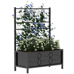 Fynco - Raised Bed for Garden with Trellis, Galvanised Planter Box with Diamond Pattern, Drainage Holes for Vegetables, Herbs and Flowers, 90 x 40 x 120 cm, Black