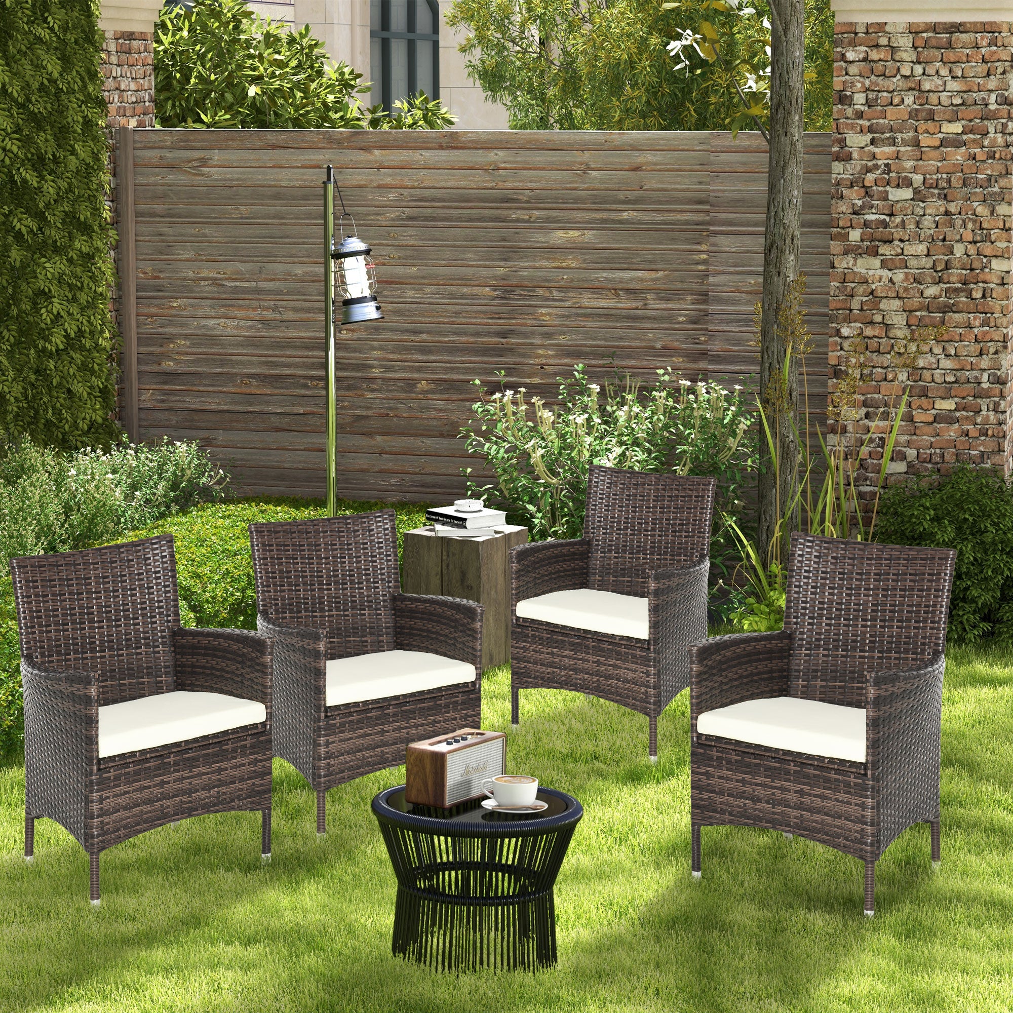 4 PC Rattan Chair Set, Patio Sofa Chairs Set, Cushioned Outdoor Rattan Furniture