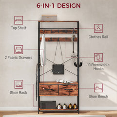 Fynco - 6-in-1 Industrial-Style Hallway Organiser - Brown/Black