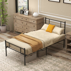 Single Metal Bed Frame Solid Bedstead Base with Headboard and Footboard, Metal Slat Support and Underbed Storage Space, Bedroom Furniture, Black