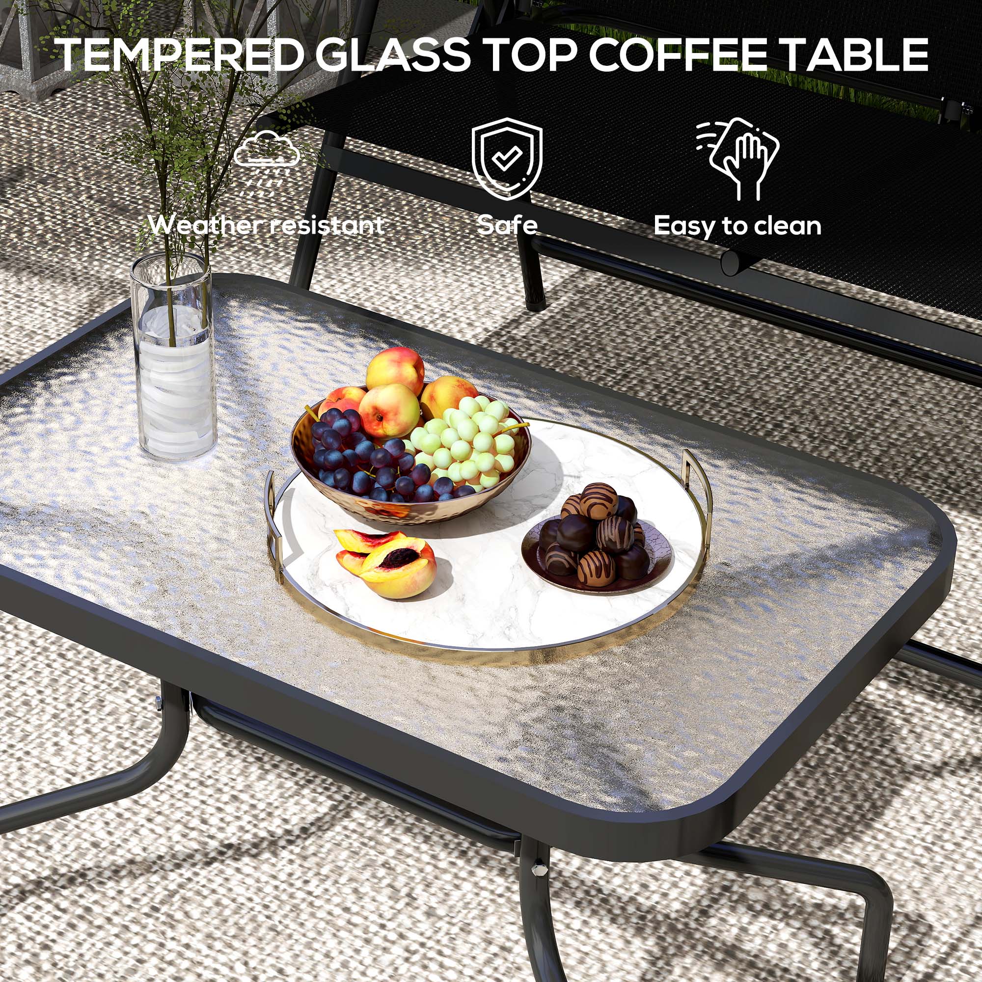 Four-Piece Metal Garden Sofa Set - Black