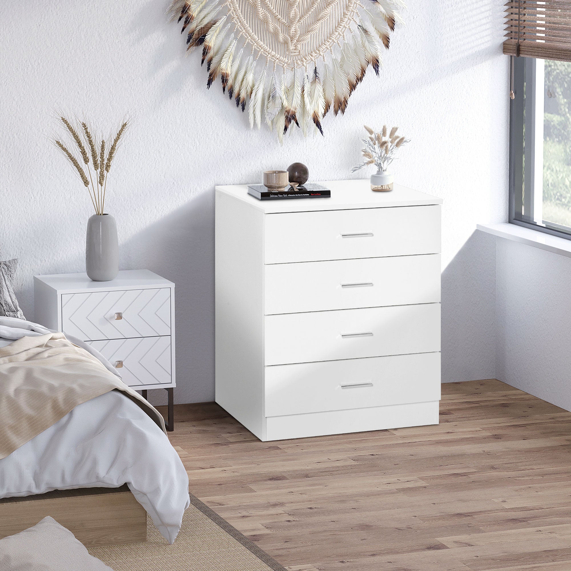 Chest of Drawers, 4 Drawers Storage Cabinet with Metal Rails, Anti-Tip for Playroom, Nursery Room, Hallway, etc