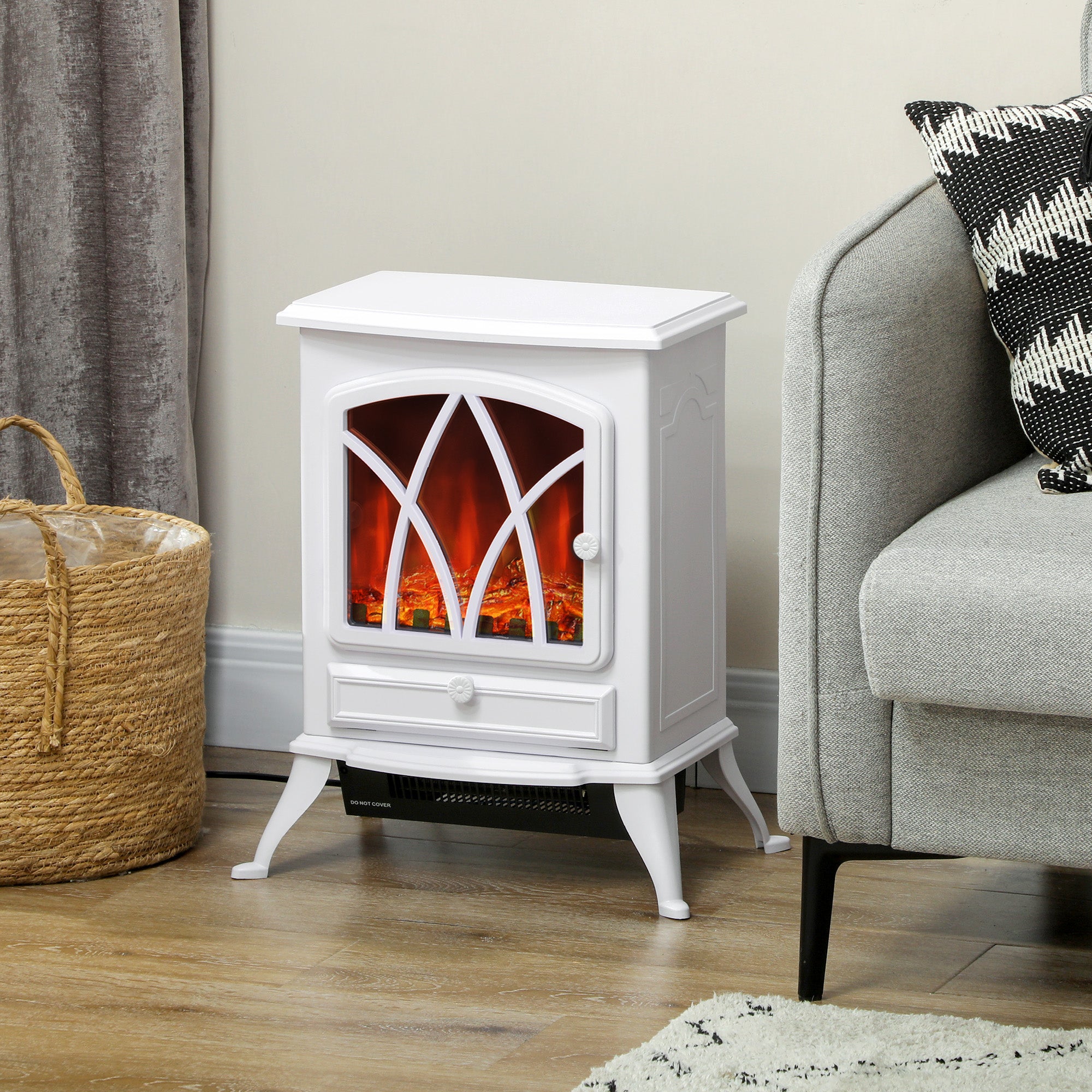 Fynco - 1kW-2kW Vintage Electric Fireplace Heater - White