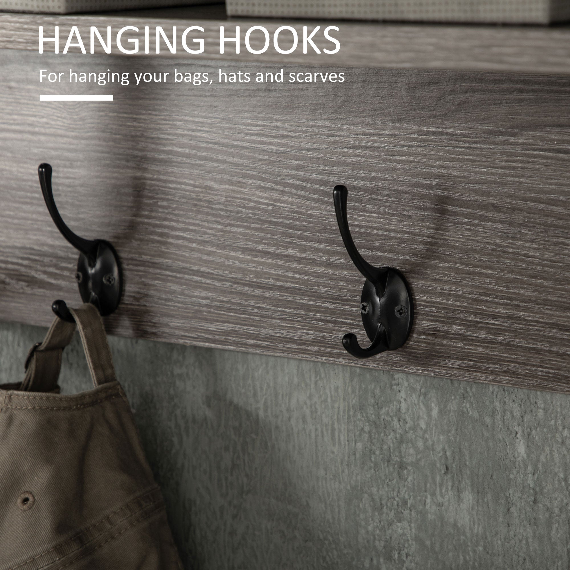 Wall Coat Rack with 4 Hooks Floating Shelf with Storage Rack for Keys, Clothes, Bags for Hallway, Entryway, 80 x 20 x 22.5 cm, Grey