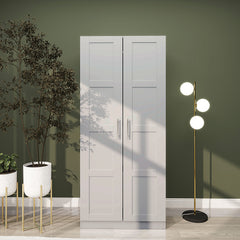 Double Paneled Door Wardrobe, with Shelves - Grey