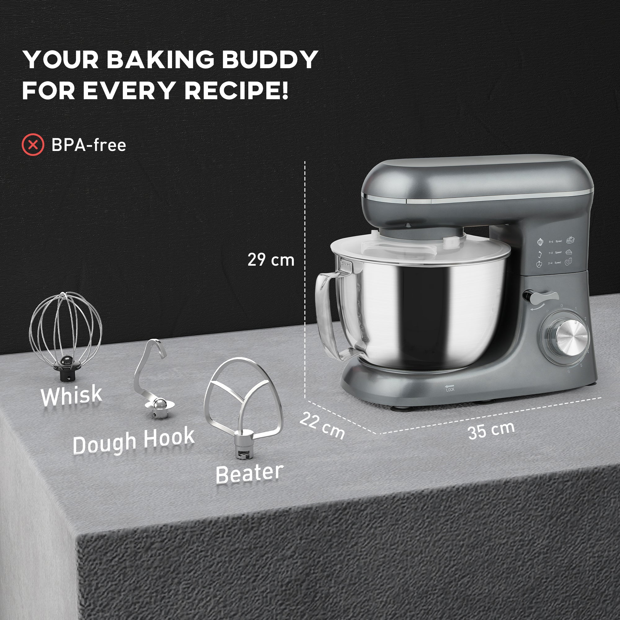 1300W Kitchen Stand Mixer, with Accessories - Silver