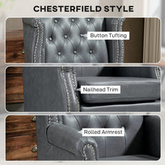 Fynco - Wingback Accent Chair Tufted Chesterfield-style Armchair with Nail Head Trim for Living Room Bedroom Grey