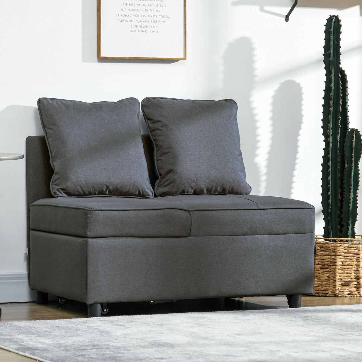 Convertible Single Sofa Bed with Thick Padded Seat, 3-in-1 Multi-Functional Sleeper Chair Bed with Magazine Pocket, for Living Room, Grey