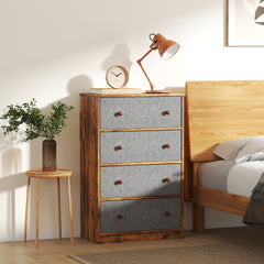 Chest of Drawers, Dresser with 4 Fabric Drawers - Grey and Rustic Brown