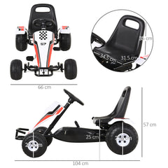 Kids Children Pedal Go Kart Manual Ride On Car w/ Brake Gears Steering Wheel Adjustable Seat 4 Smooth Wheels Racing-Style White 104 x 66 x 57 cm
