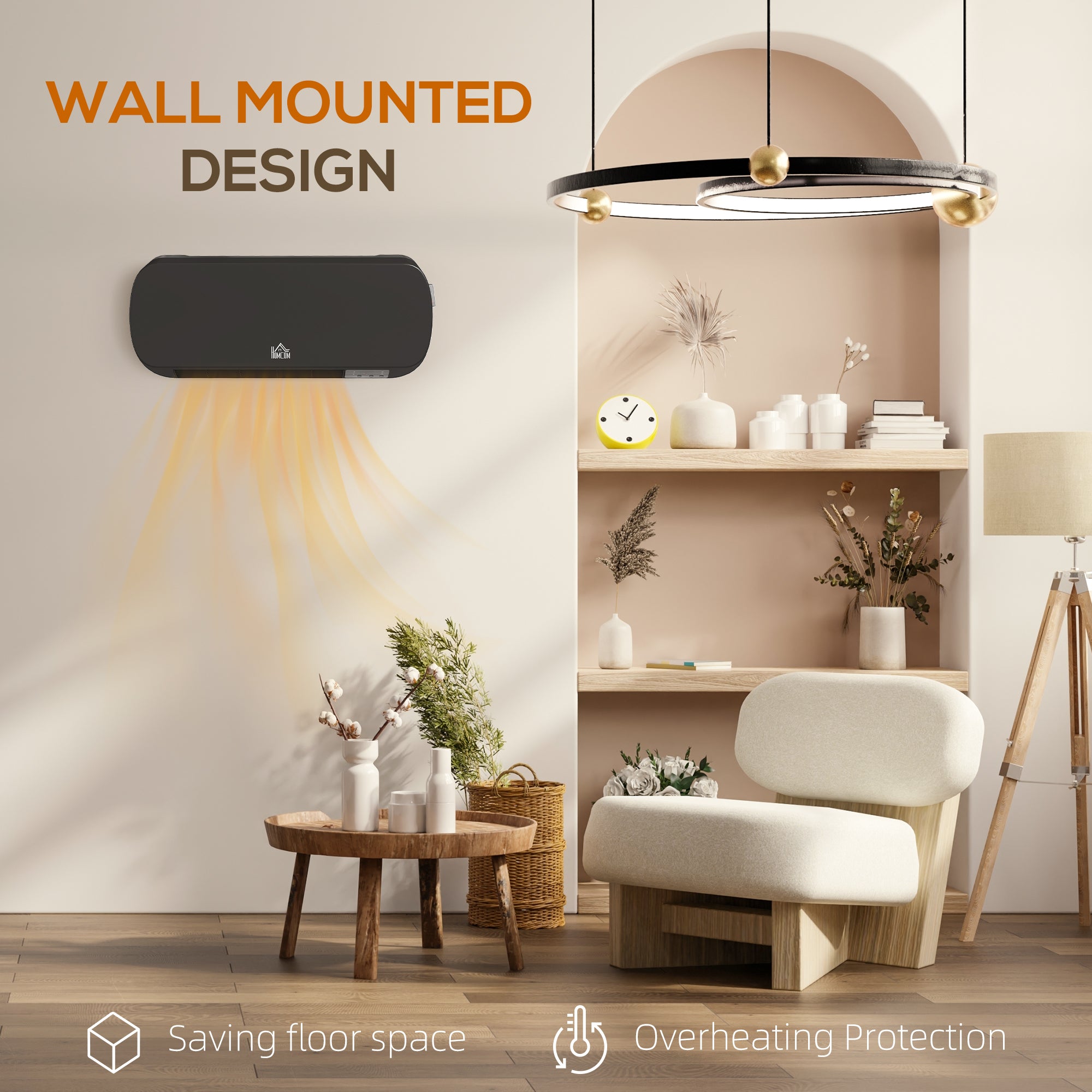 Fynco - 2000W Wall Mounted Ceramic Space Heater, 10-49°C Temperature, Black