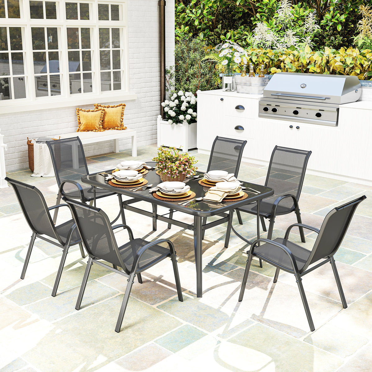 Seven-Piece Outdoor Dining Set - Charcoal Grey