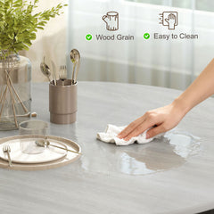 Fynco - Dining Table, Round Kitchen Table with Black Legs, Anti-slip Foot Pads for Living Room, Dining Room 90 x 76 cm, Grey