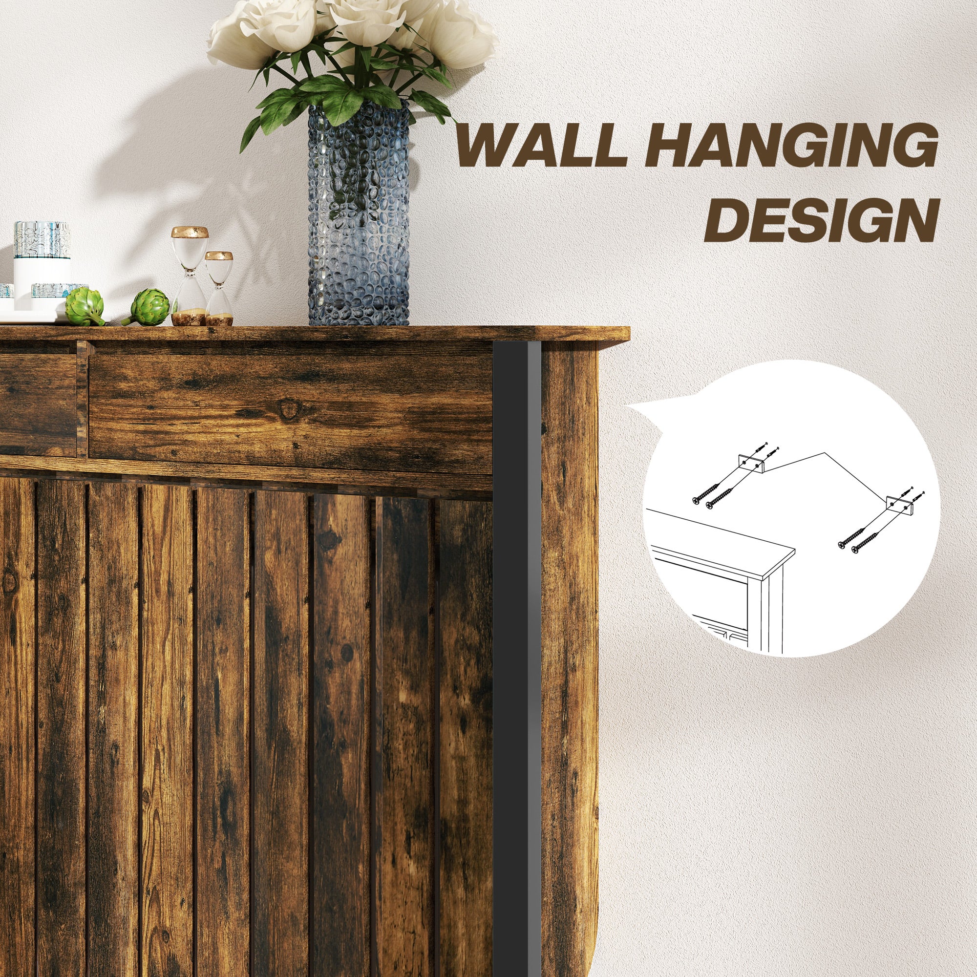Fynco - 93 x 88.5cm Rustic-Look Radiator Cover - Brown/Black