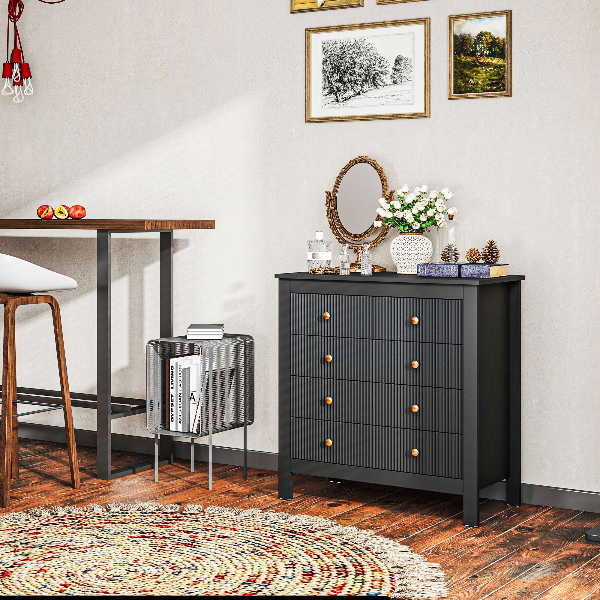 Elegant Chest of Five Drawers - Black