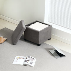 Storage Ottoman Bench, Corduroy Footstool with Removable Lid and Legs, 40cm Storage Chest Box for Living Room, Bedroom, Hallway, Grey