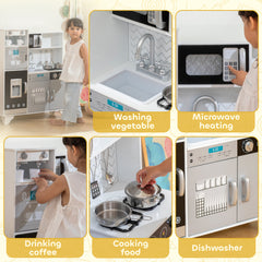 AIYAPLAY Kids Play Kitchen with Sound, Ice/Coffee Maker, Utensils, Microwave, Stainless Steel Utensils, for 3-6 Years
