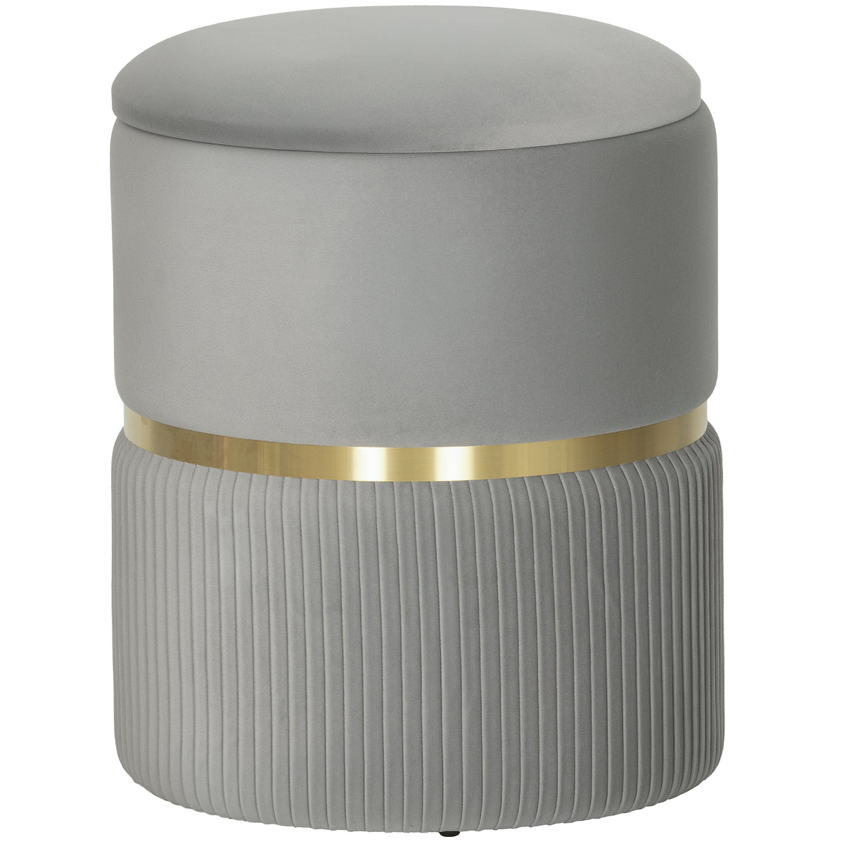 Fynco - Velvet-Feel Storage Ottoman - Light Grey