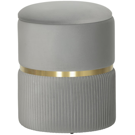 Fynco - Velvet-Feel Storage Ottoman - Light Grey