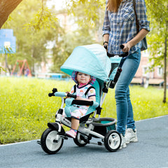 6 in 1 Kids Trike with Parent Handle, Canopy, 5-point Safety Belt, Storage, Footrest, Brake, for 1-5 Years, Green